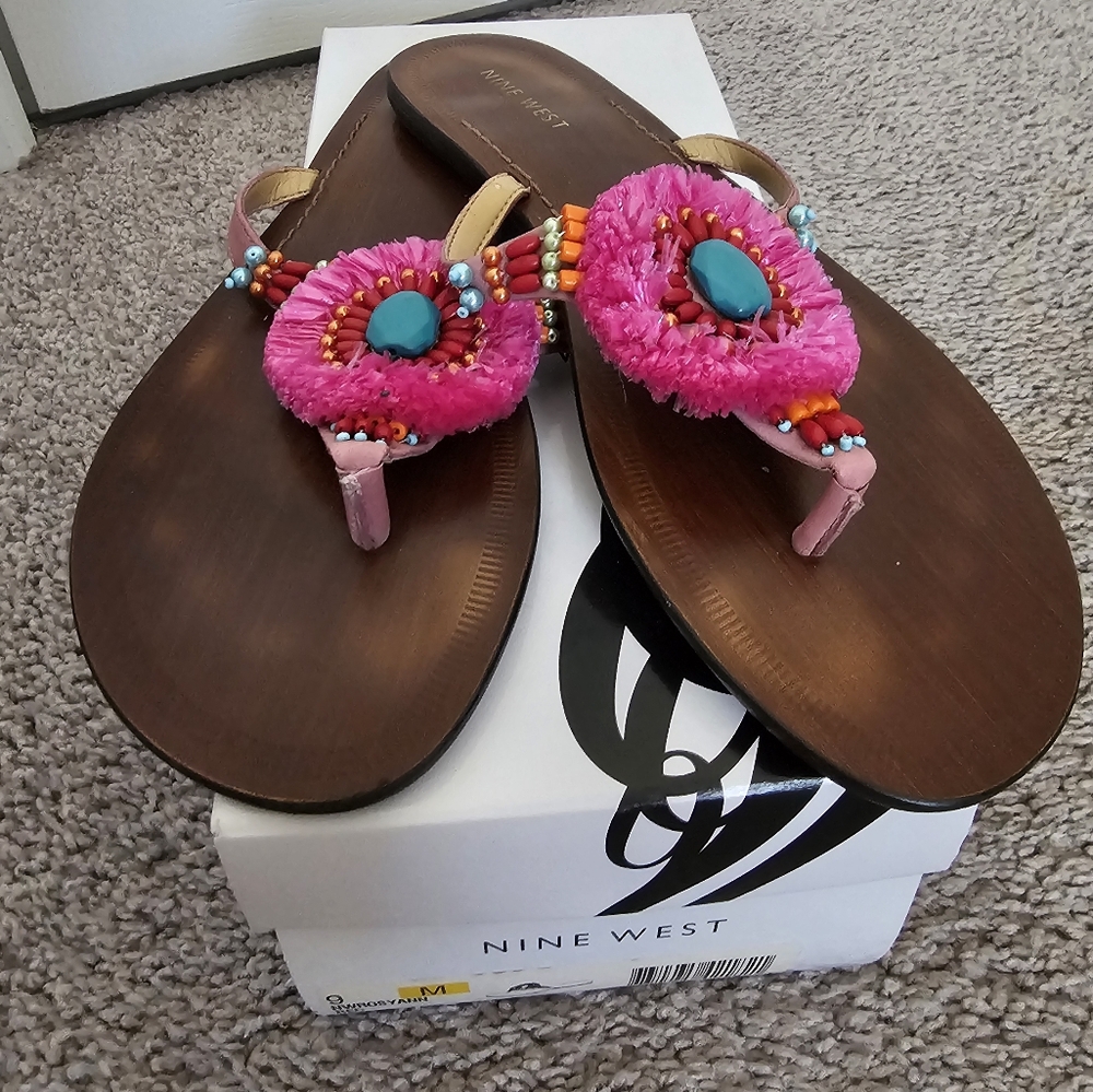 Nine West Pink and Brown Beaded Sandals